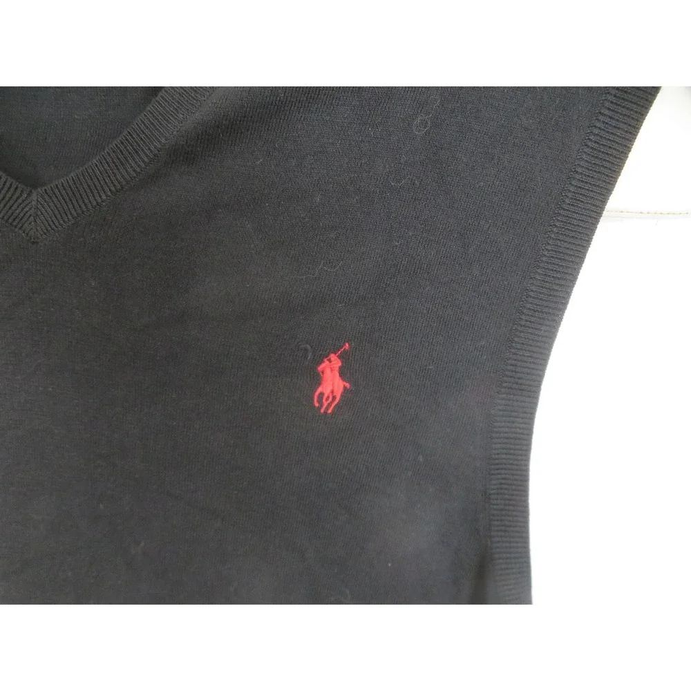 Polo Ralph Lauren Sweater Vest Mens XL Black Pima Cotton V Neck Pony Logo